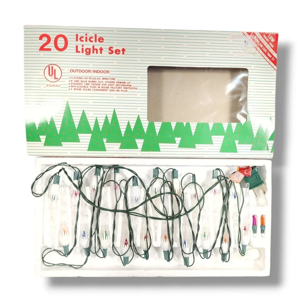 Vintage 80's Indoor/Outdoor 20 Icicle Light Set Multicolor 120V Lot Of‎ 5 New